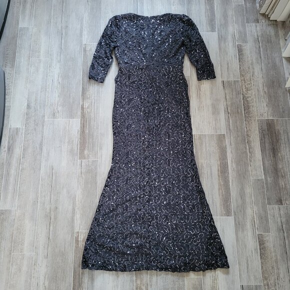 Blu Sage Slate Black Formal Sequins Dress, Sz 4, V-Neck, Lace ¾ Sleeve, EUC - Picture 4 of 9